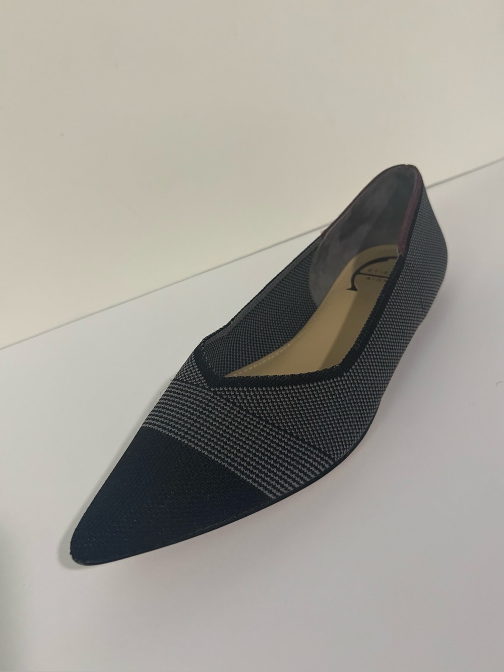 Etienne Aigner Black and Gray Pointed Toe Knit Flat